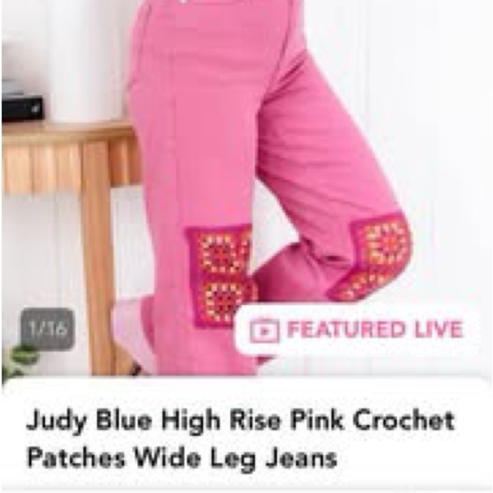 Pink Crochet Patch Wide Leg Jeans
